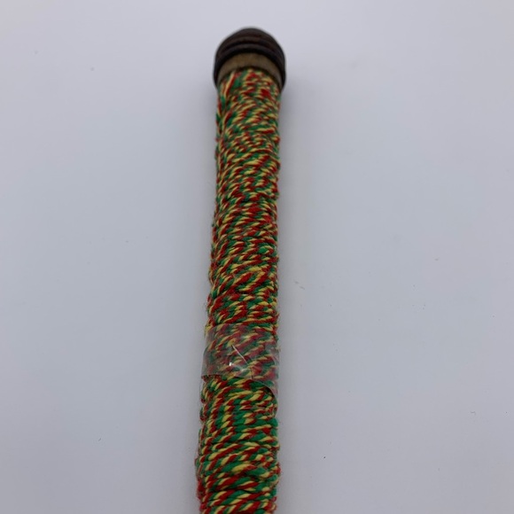 Vintage Wooden Bobbin Spool With Metal Threads And Green,Red, & Yellow Yarn 7" - Picture 8 of 8